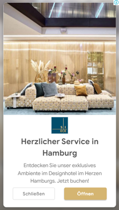 Mobilwerbung von einem Designerhotel in Hamburg