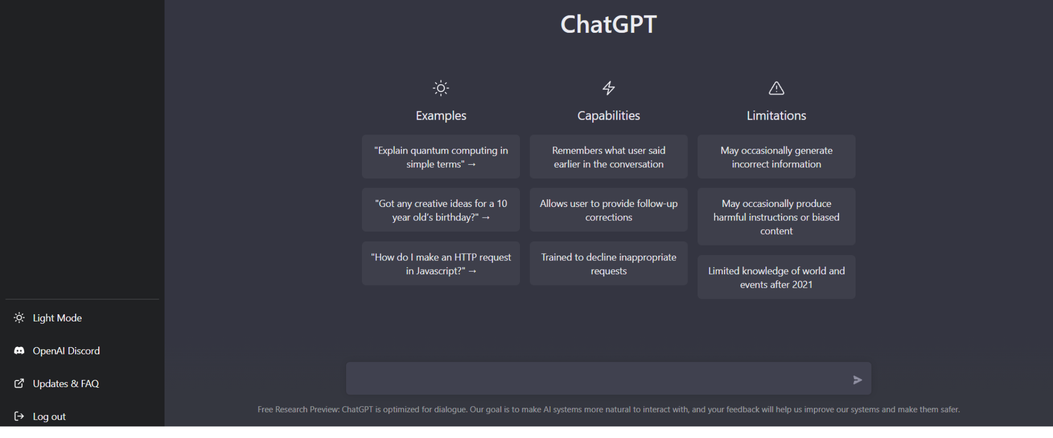 Englische Startseite von ChatGPT