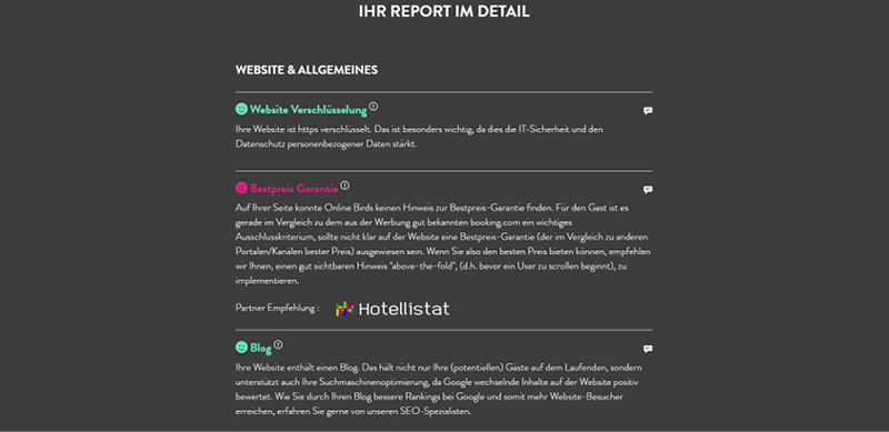 Auswertung vom Hotel Digital Score einer Muster-Website 