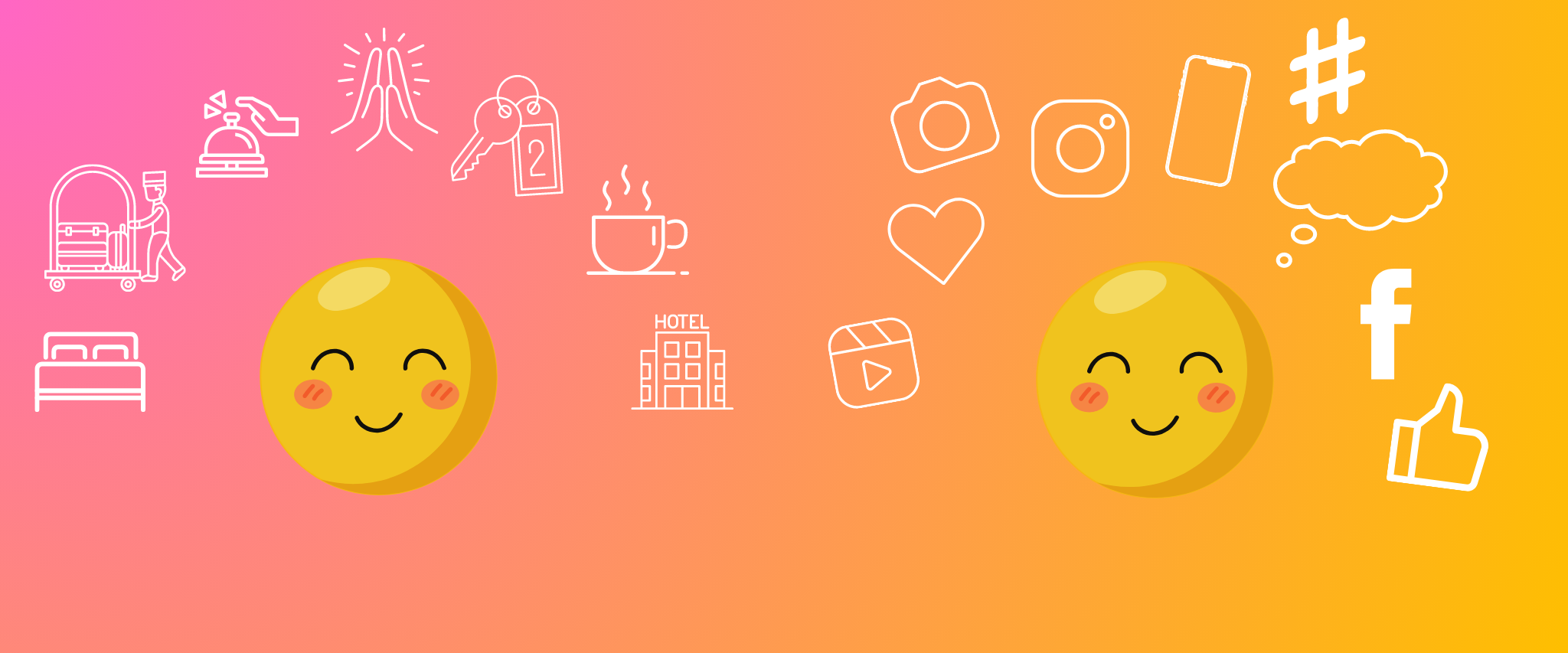 Zwei lächelnde Emojis, um deren Köpfe sich einige Icons befinden