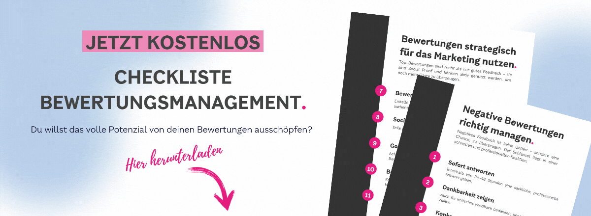 Werbebanner für eine kostenlose Checkliste zum Bewertungsmanagement von Hotel-Websites mit Download-Hinweis.