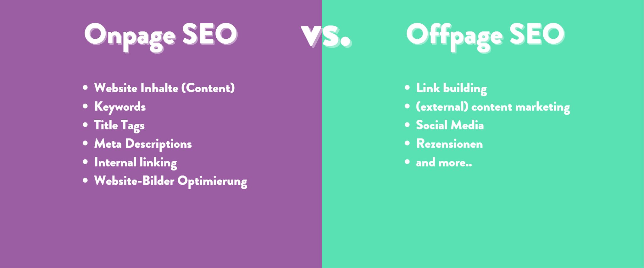 Bild, welches den Unterschied von Onpage SEO versus Offpage SEO erklärt